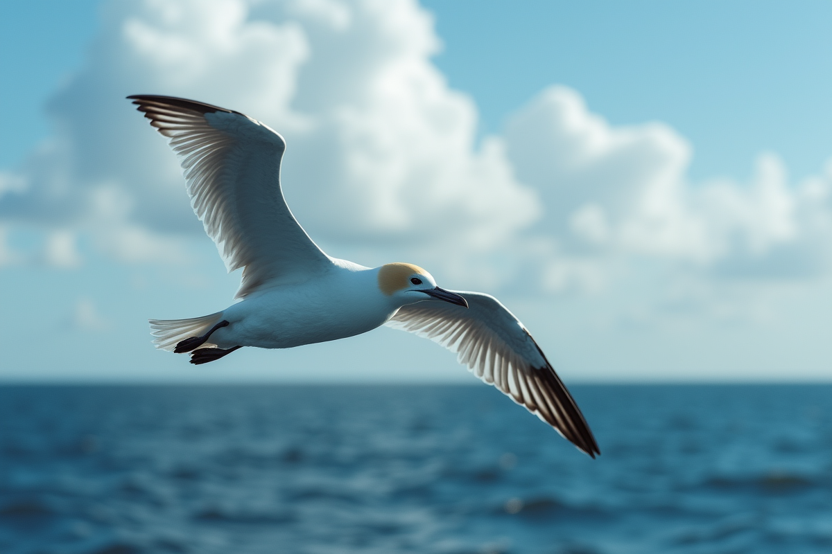 Albatros planant au-dessus de l ocean avec ciel orageux