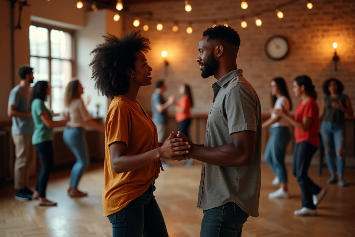 Participants à un atelier de zouk discutant des limites personnelles lors d'une pause pédagogique