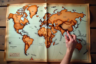 Carte du monde vintage montrant la position géographique de la Turquie entre l'Europe et l'Asie