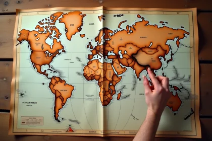 Carte du monde vintage montrant la position géographique de la Turquie entre l'Europe et l'Asie
