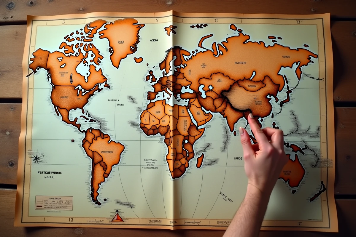 Carte du monde vintage montrant la position géographique de la Turquie entre l'Europe et l'Asie