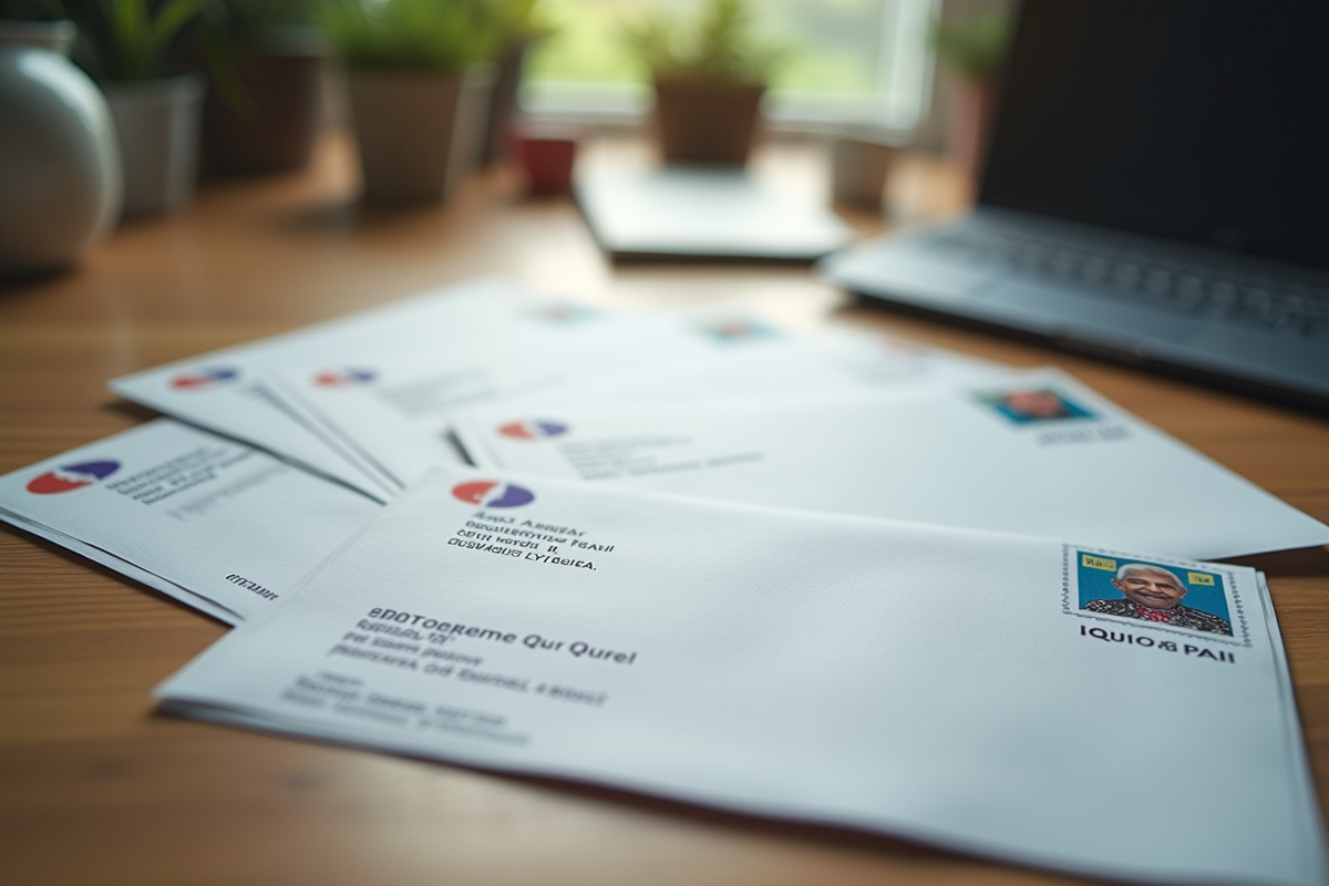 Bureau bien éclairé avec courrier canadien adressé au Quebec