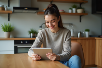 Jeune femme faisant du shopping en ligne à la maison
