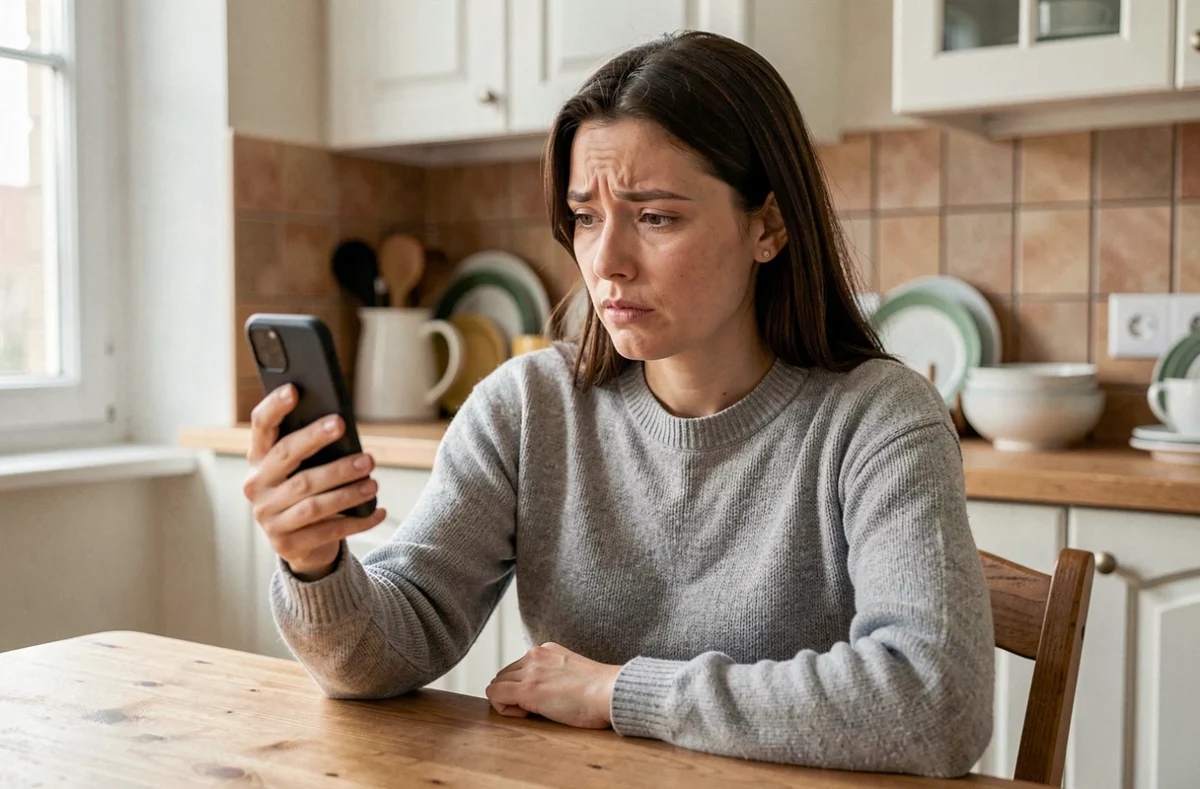 Femme consultant son téléphone portable pour identifier un numéro inconnu en 06 via un annuaire inversé gratuit