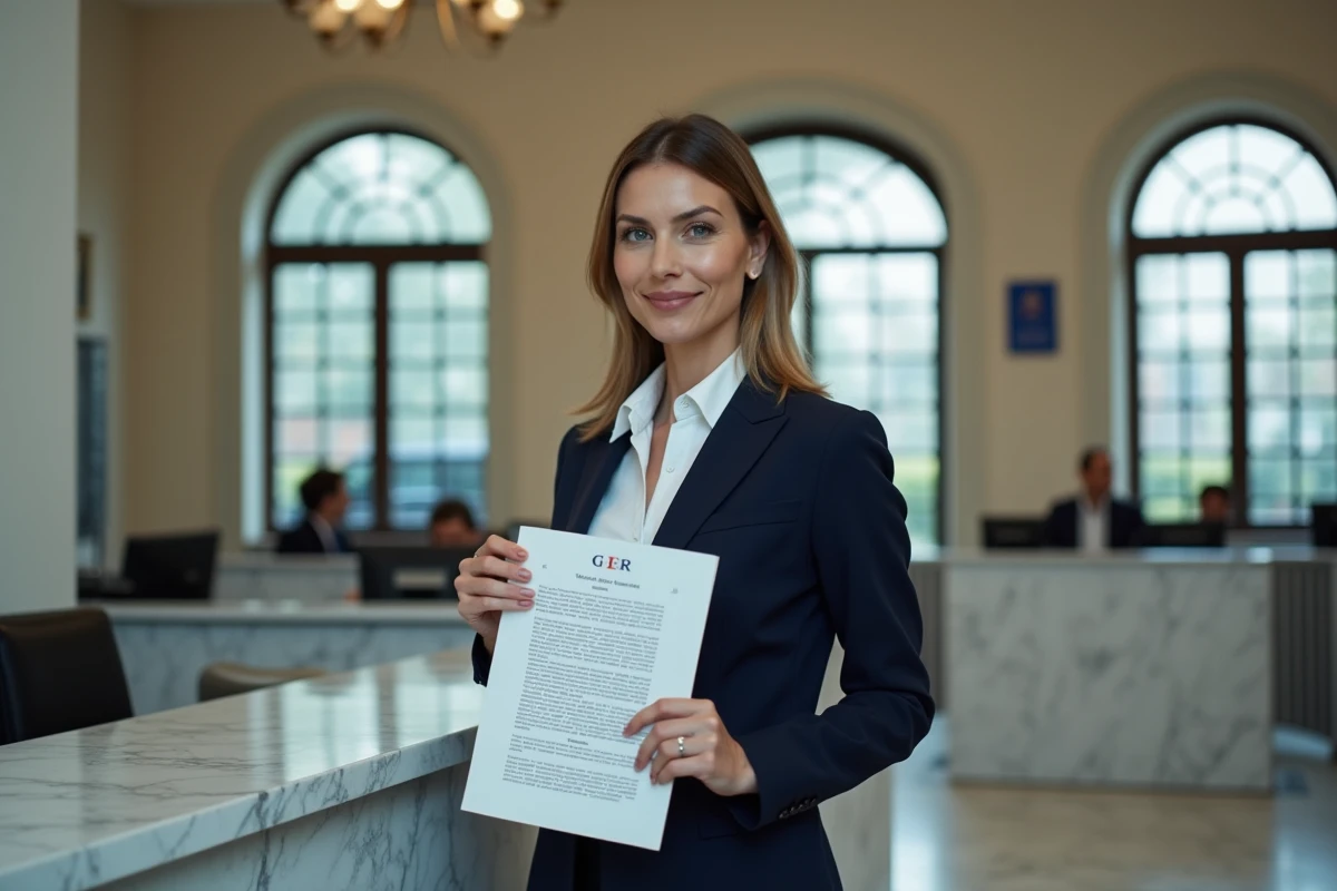 Fonctionnaire dans un bâtiment administratif affichant les jours fériés de mai 2026