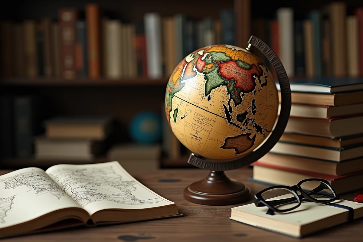 Globe terrestre sur un bureau montrant la localisation géographique de la Turquie entre deux continents