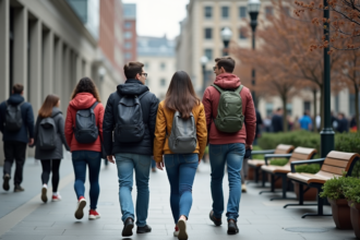 Groupe de jeunes adultes dans la ville en mouvement