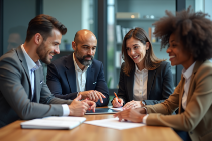 Groupe de professionnels collaborant dans un bureau moderne