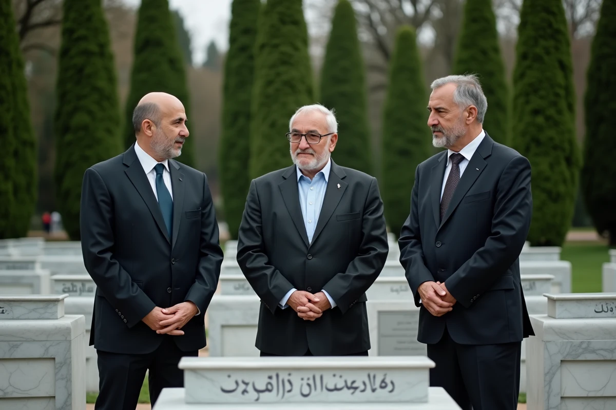 Trois hommes iraniens en costume près d