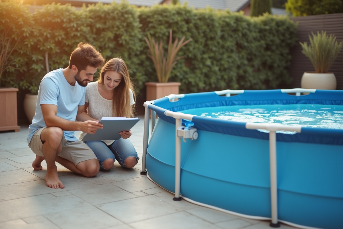 Jeune couple lisant un guide près d