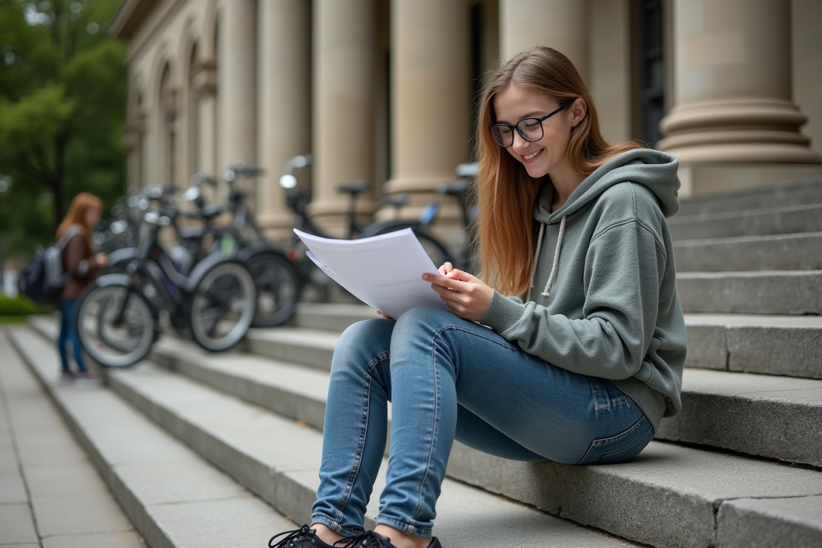 Jeune fille assise sur les escaliers d