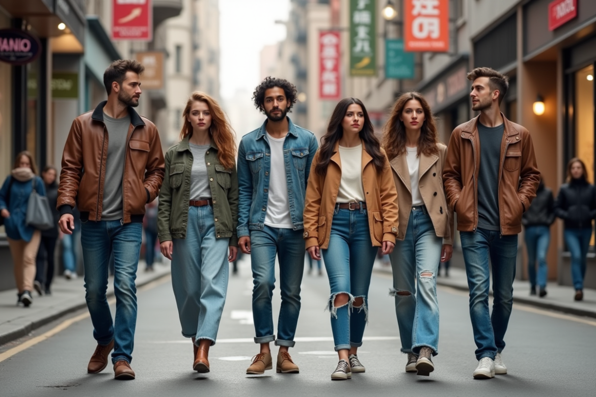Groupe de jeunes adultes en mode urbaine dans la rue