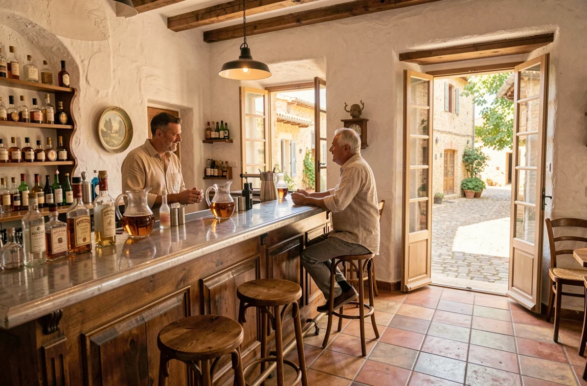 Intérieur provençal authentique et décontracté du bar Le Rex à Saint-Rémy-de-Provence