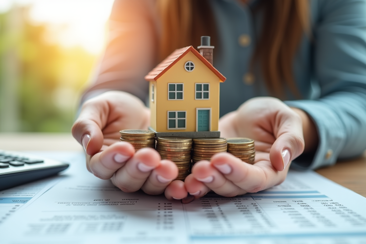 Mains tenant un modele d appartement et des pieces d euro