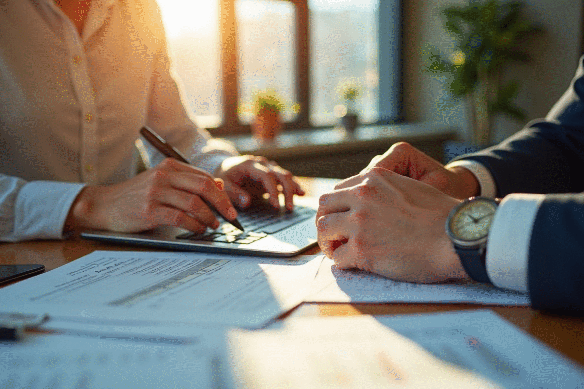 Personne confiante analysant documents financiers dans un bureau moderne