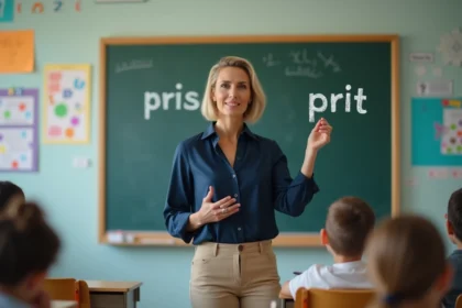 Professeure française enseignant la différence entre pris et prit