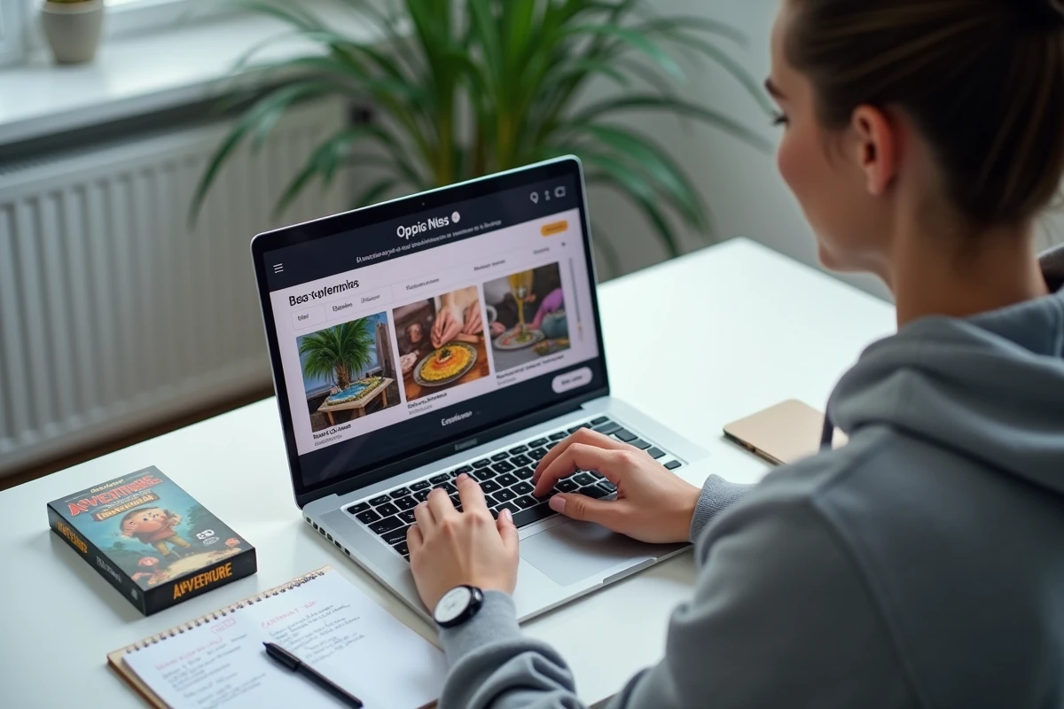 Personne recherchant le meilleur prix du coffret ETB Aventure Ensemble en ligne sur un ordinateur