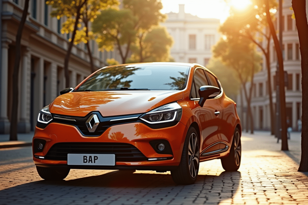Renault Clio phase 2 stationnee en ville au matin