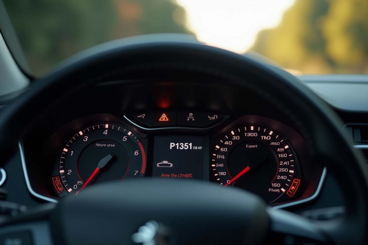 Tableau de bord Peugeot avec voyant check engine et scanner OBDII